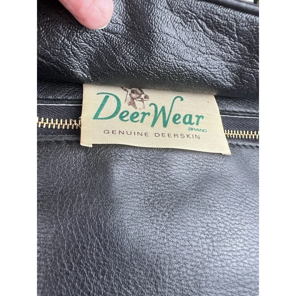 DEER WEAR BRAND Vintage Genuine Deerskin Soft Black Leather Shoulder Purse Bag